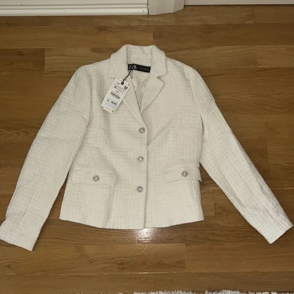 NWT ZARA Jewel button Tweed Blazer / Medium - Picture 2 of 3